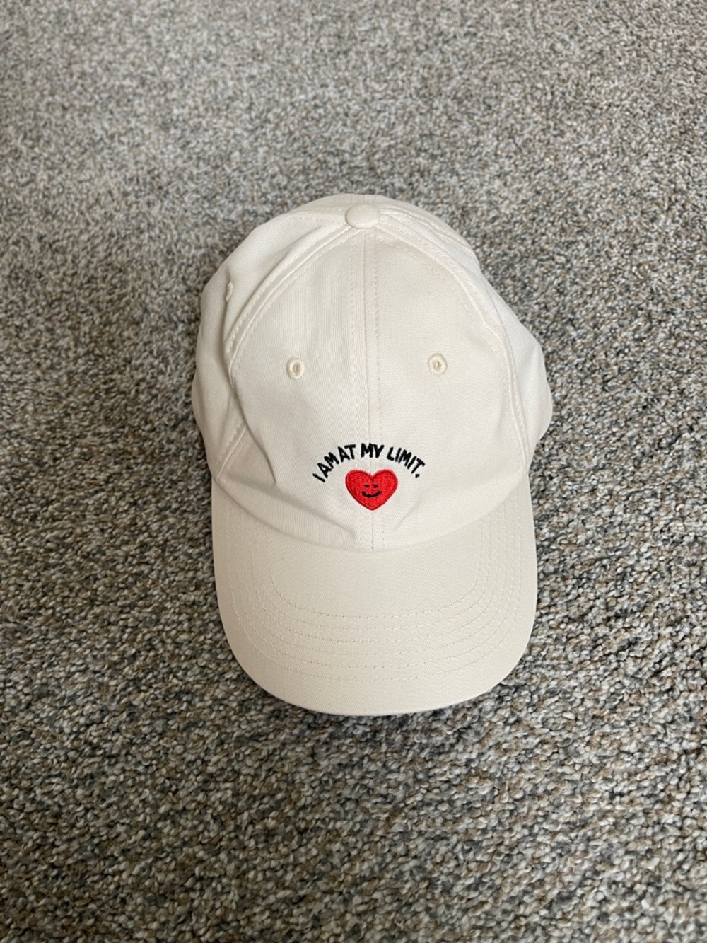 Beige Heart Embroidered Baseball Cap - I AM AT MY LIMIT